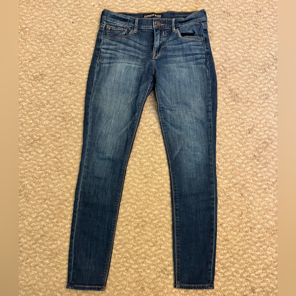 Express Dark Blue Women's Mid-Rise Skinny Jeans